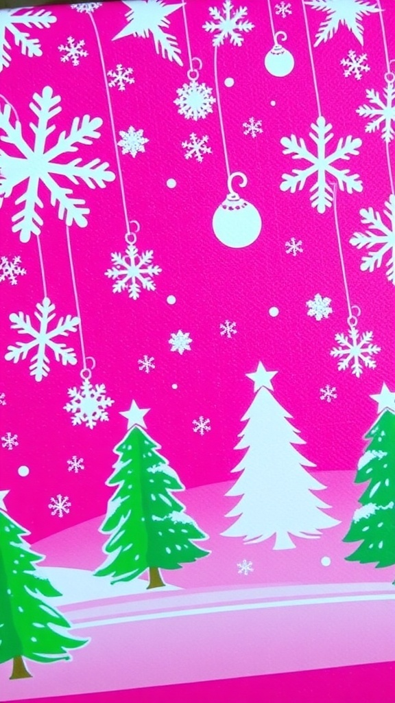 A cheerful pink Christmas keyboard wallpaper with festive designs.